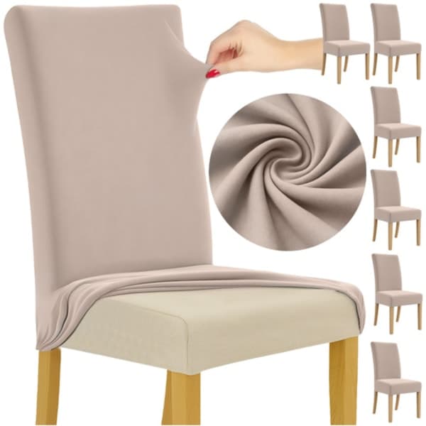 Beige stolovertrekk, 6-pakning, stretchstoff