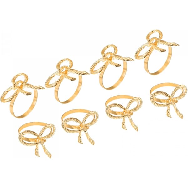 Metallserviettringer, 8 stk, med rosett, for borddekorasjoner, bryllup, fødselsdag, feriefest, roségull