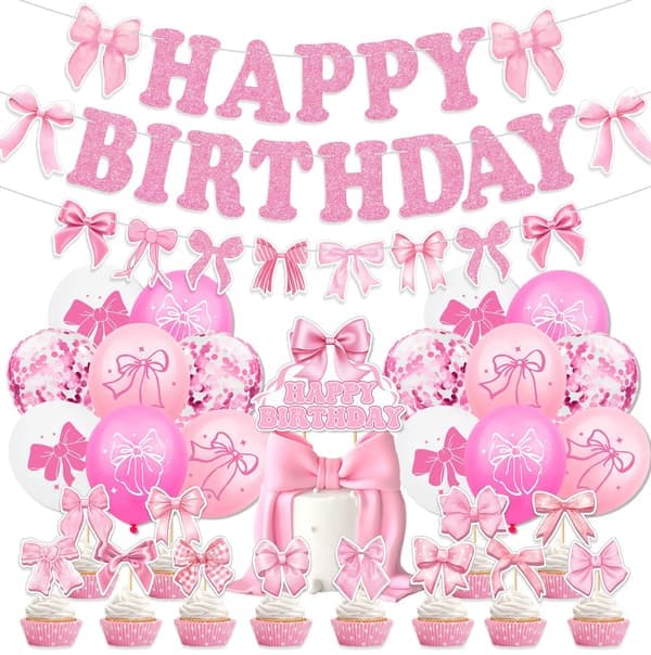 Ny design rosa rosett ballong mote jente bursdagsfest servise dekorasjon papirflagg vimpel kakedekorasjon ballong Fullt sett