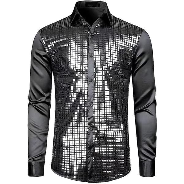 Menn sequin skjorte, 70-talls disco party Halloween kostyme