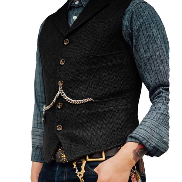 Herre Vest Veste Tweed Retro V-Hals Ull Herringbone for Prom