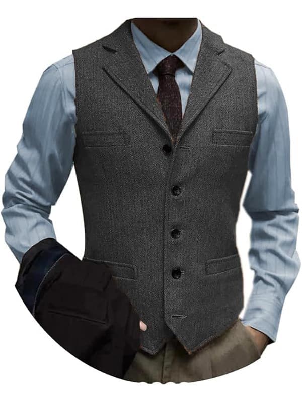 Herre Tweed Dress Vintage Vest Sildebensmønstret Ull Prom Vest