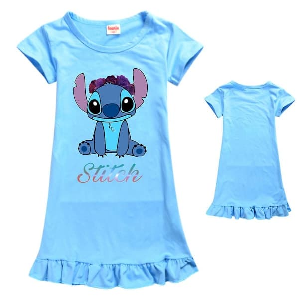 2024 Disney Lilo & Stitch Barnekjole for jenter Tegneserie Nattkjole Korte ermer Nattøy Pyjamas PJs Nattkjole Nattkjole Alder 7-14 år