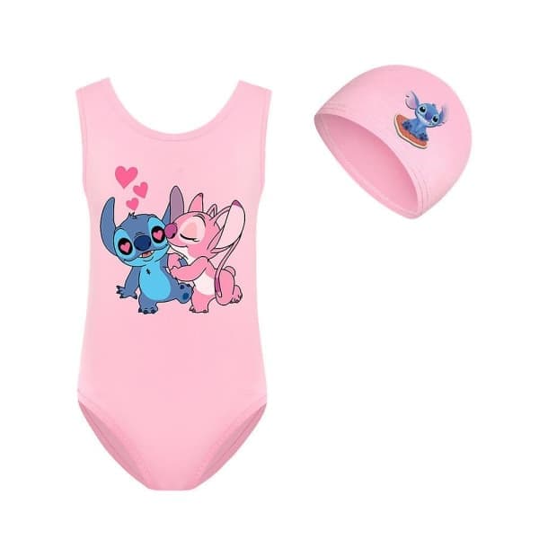 Lilo & Stitch badedrakt for barn jenter tegneserie badedrakt med lue for sommer strandferie basseng surfing rosa 7-8 år