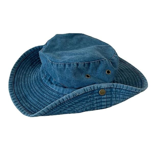 Denim Bucket Hat med bred brem Vintage bomullscowboyhatt - Casual utendørs fiske turhatt