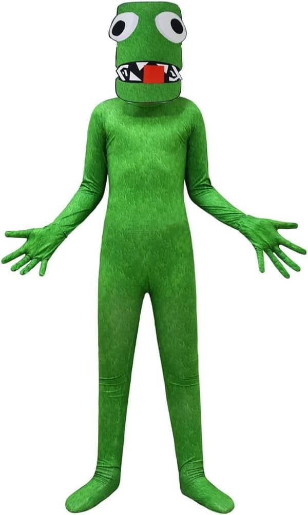 Rainbow Friends Kostymer Halloween Cosplay Jumpsuit Gutter Dress Up Pretend Maske Hanske 3Pcs Spill Grønn Monster Outfit for Kids(120)