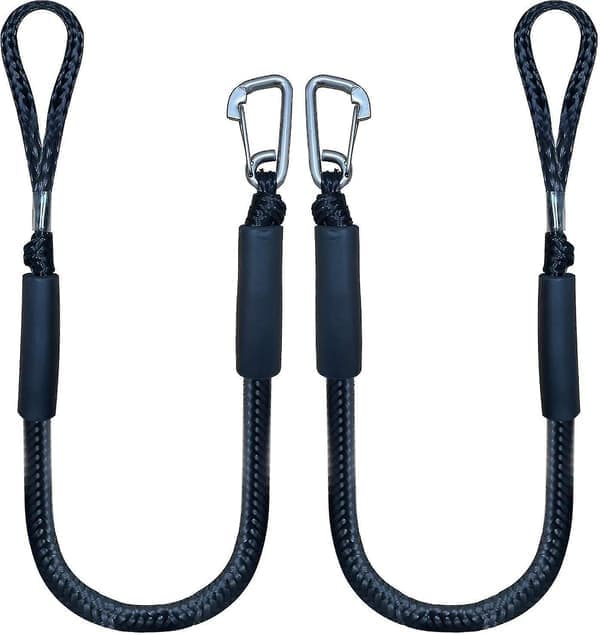 Bungee Dock Line med krok, svart fortøyningsline for båt 4 fot 2-pakning & svart