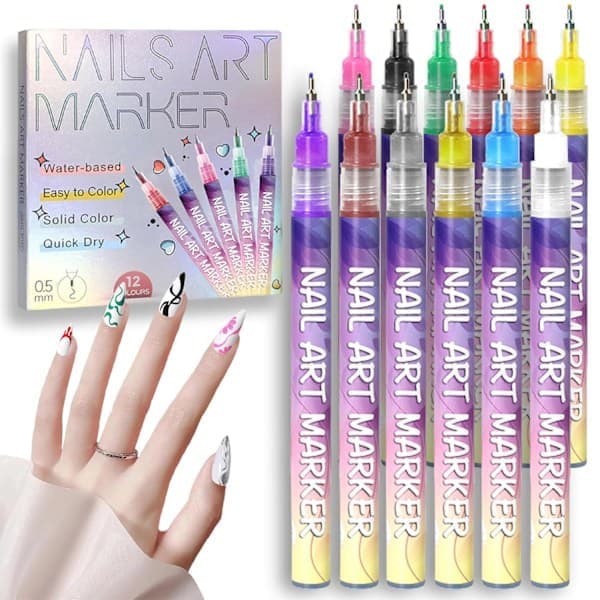 12 Farger Neglekunst Penner Sett 3D Neglelakk Penner Graffiti Dot Penner Akrylmaling Penner Punkt Liner Penn Manikyr Negl DIY Dekorasjon