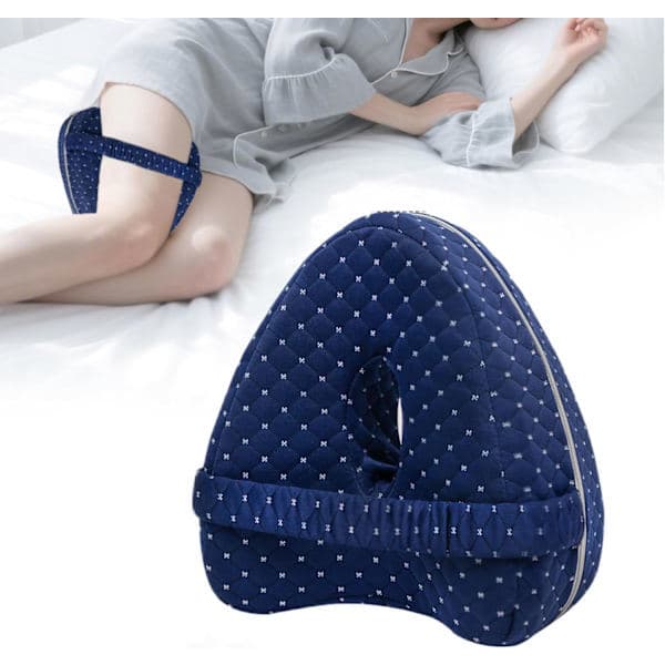 Knepute for sideliggende, ortopedisk pute med memory foam blå