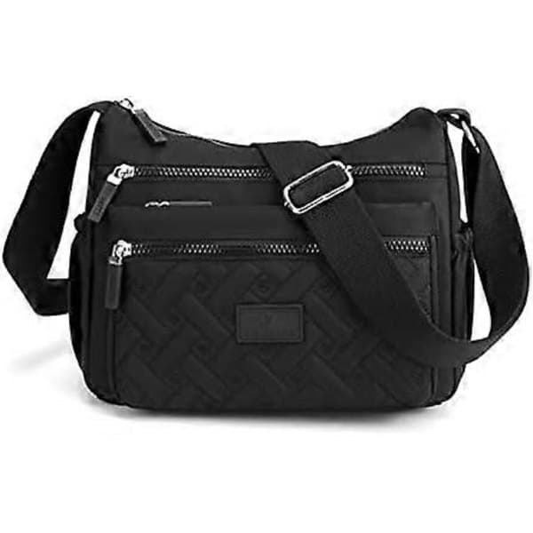 Dame Crossbody Veske, Multi Lomme Crossbody Veske Skulderveske Reiseveske Håndveske (Svart)