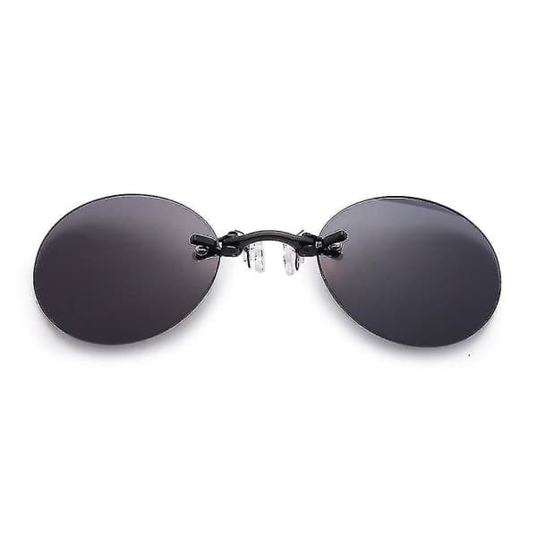 Matrix Morpheus Retro Herre Runde Klips På Nese Briller Solbriller Briller (Svart og Grå Linse)