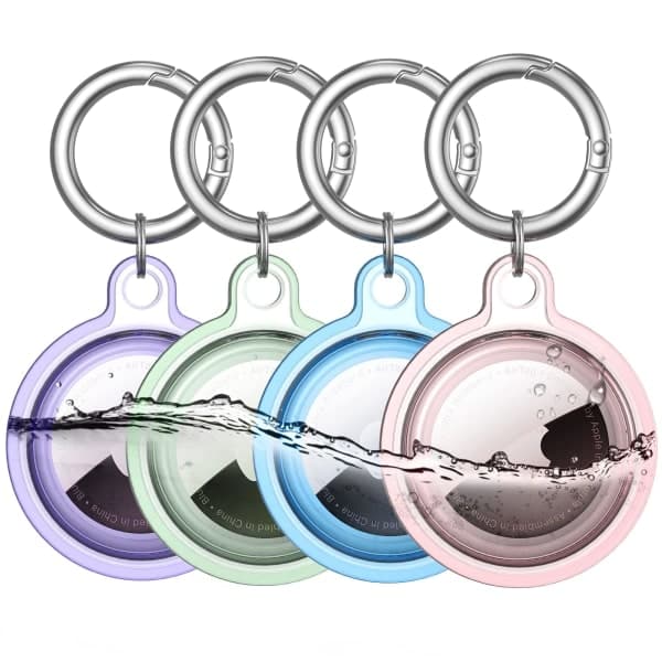 Vanntett Holder, 4-pakning Apple AirTag Nøkkelring, AirTag Deksel for Hundekrage, Bagasje, Nøkler