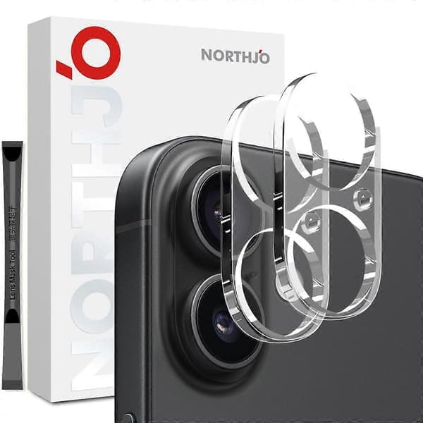 NORTHJO 2 stk. kameralinsebeskytter i herdet glass for iPhone 17, klar linsefilm, 3D full dekning