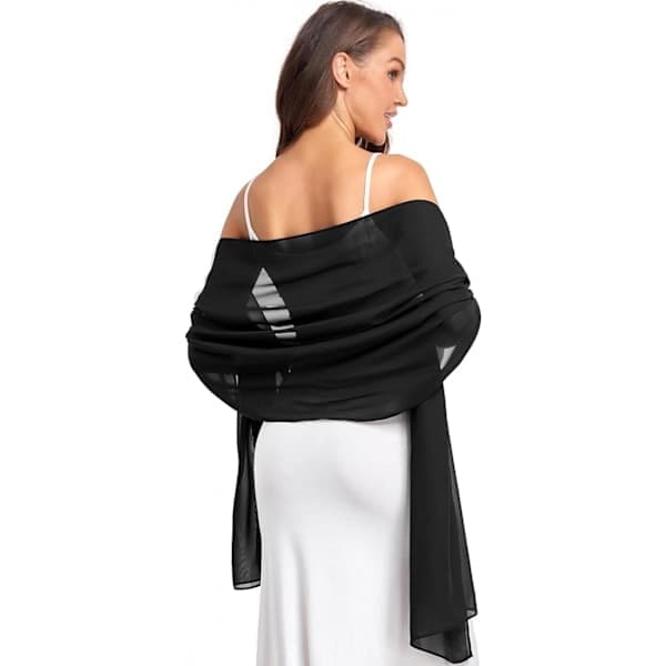 Myk Chiffonsjal Skjerf 190*45cm Svart for Aftenkjole Bryllup Sjal Brudesjal Damer