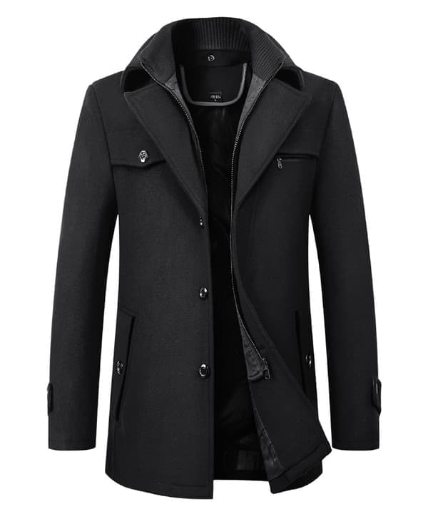 Ullkåpe for menn, høst & vinter, dobbel krage, ullkåpe, tykk ullkåpe, lang jakke svart xxxl