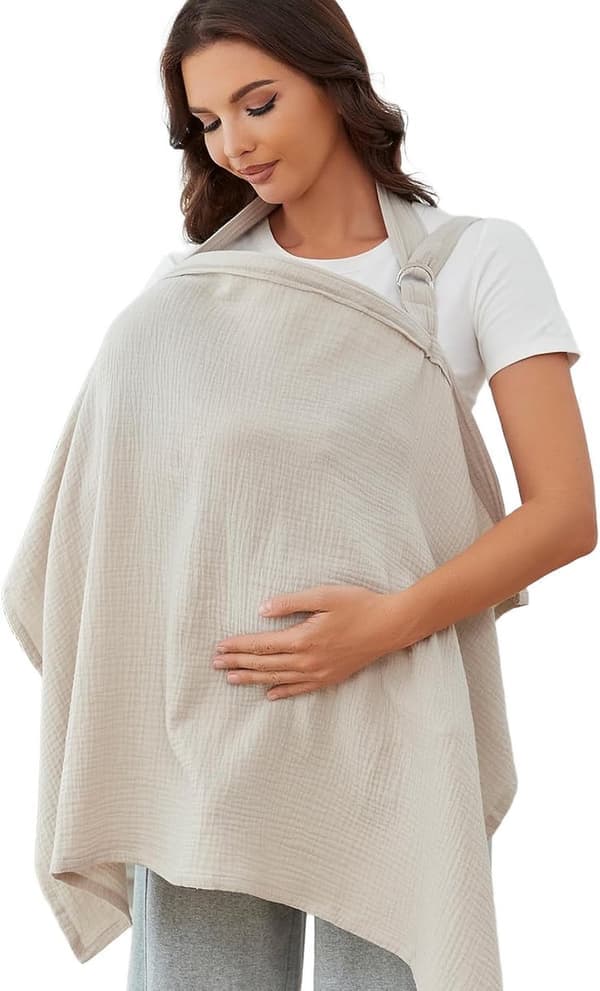 Amme Cover, Ammetørkle, Muslin Cover for Amming, 62*100cm, Anti-eksponerings Cover, Pustende Bomulls Cover, Med Hard Ring, Havregryn