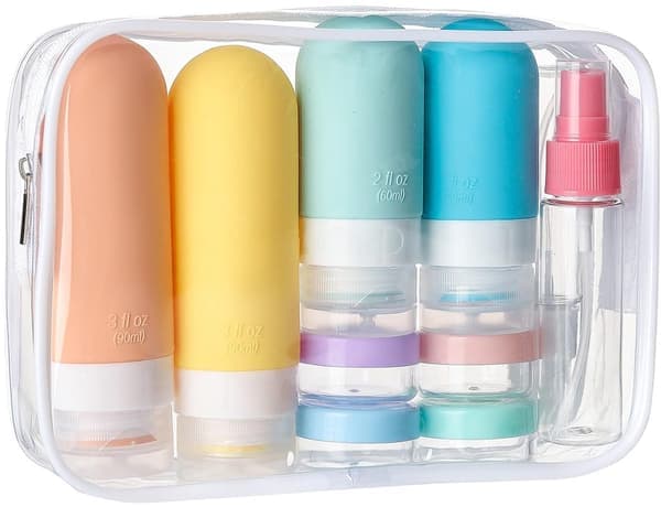 Reiseflasker med etui, reisesett, reiseflasker håndbagasje 90 ml, 16-delt sett, silikon reiseflasker, reiseflasker påfyllbare, sjampo