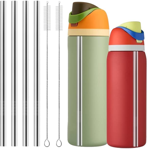 Metallstrå Erstatning Passer 24oz & 32oz Owala Vannflasker, Inkluderer 2 Strårenser, 4-Dels Sett