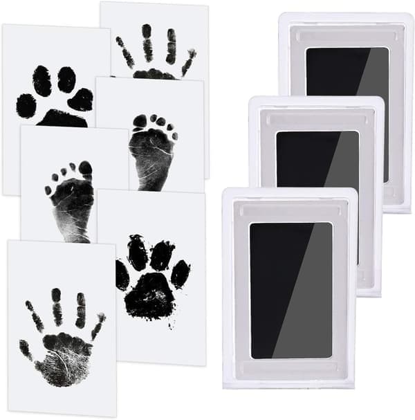Baby Hånd- og Fotavtrykkssett, 3 Blekkputer med Clean-Touch, 6 Avtrykkskort, Kjæledyr Pote Blekkfritt Avtrykk, Sikker Giftfri for Føtter og
