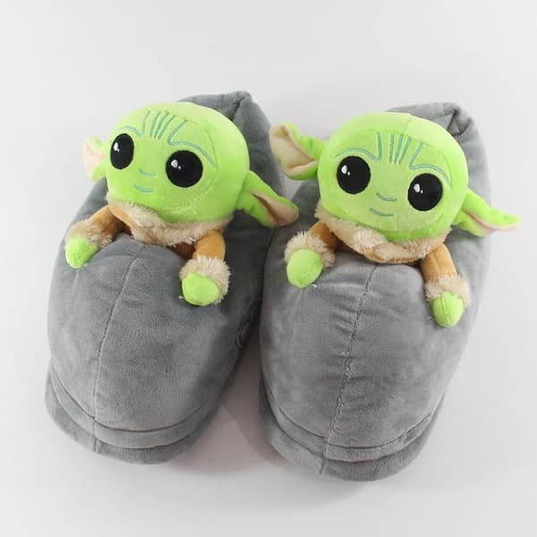 Plysjtøfler, innendørs bomullstøfler for par, hjemmeklær Alt-i-ett Yoda-sko
