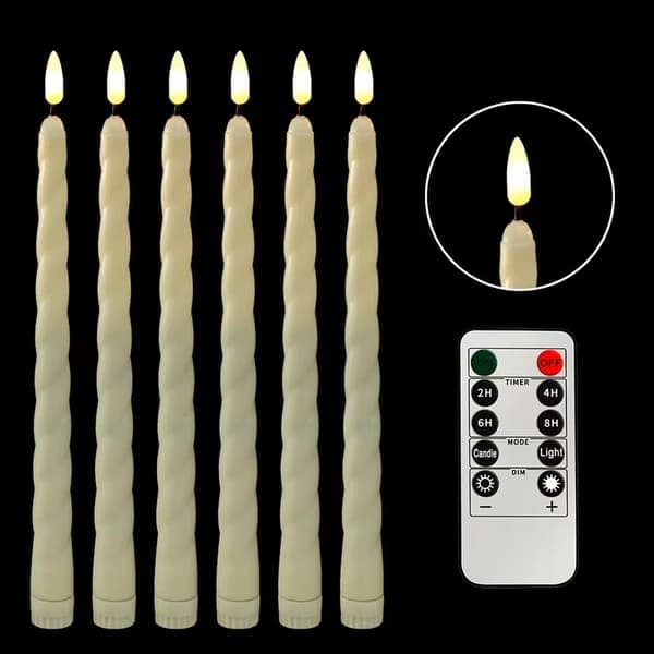 6-pak batteridrevne LED-lys med fjernkontroll og timer, ekte voks, flimrende varmt hvitt lys