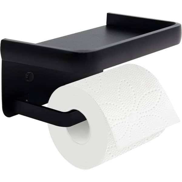 Toalettpapirholder med hylle, svart toalettpapirholder