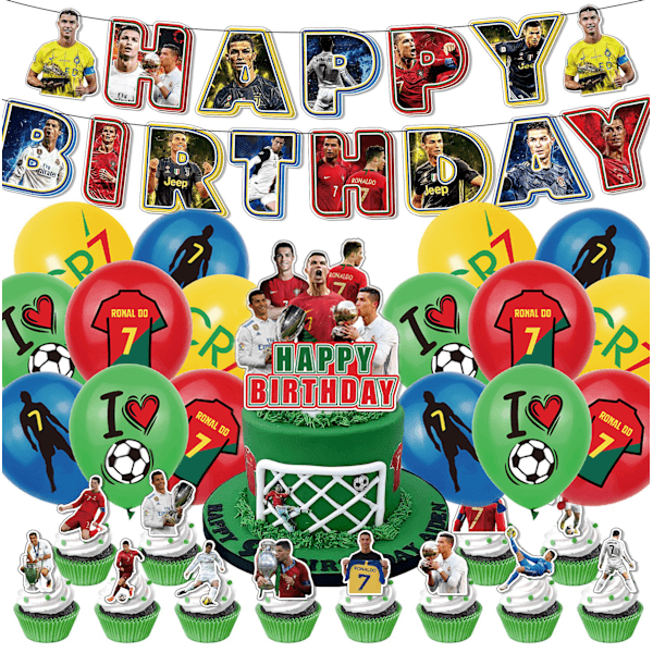 Ronaldo Fotball Bursdag Dekor Banner Ballonger Kaketopp