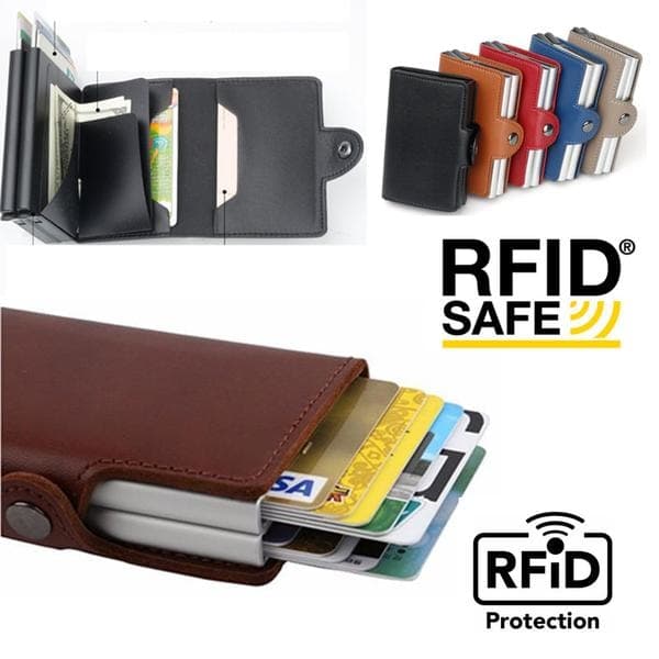 Dobbel Anti-Tyveri Lommebok RFID-NFC Sikker POP UP Kort Holder - 12 kort