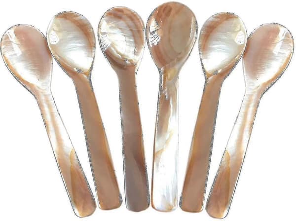 Sett med 6 perlemors kaviar-skjeer 11,5 cm x 3 cm med rundt håndtak