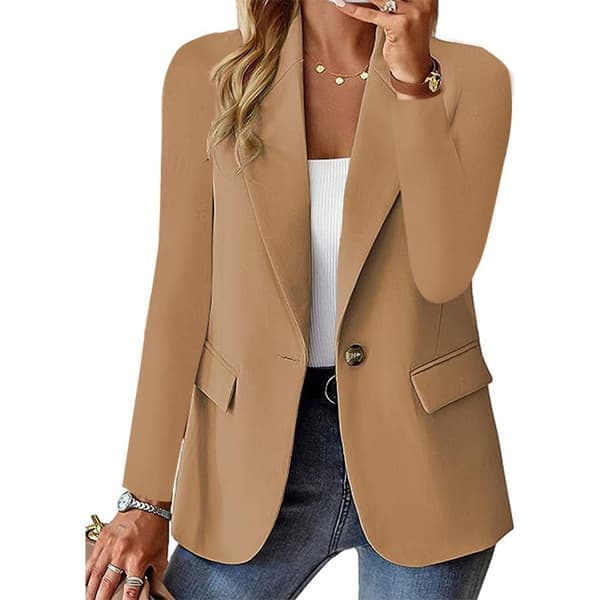 Blazer for kvinner, business casual, langermet blazerjakke med knapper, KHAKI