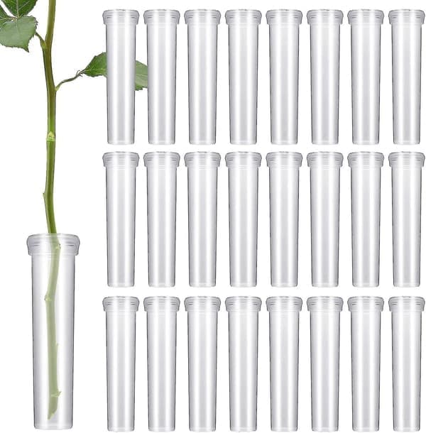 Pakke med 100 blomster-rør, blomster-vannrør med lokk, gjenbrukbare og holdbare reagensglass for blomster, 7,1 cm, gjennomsiktig