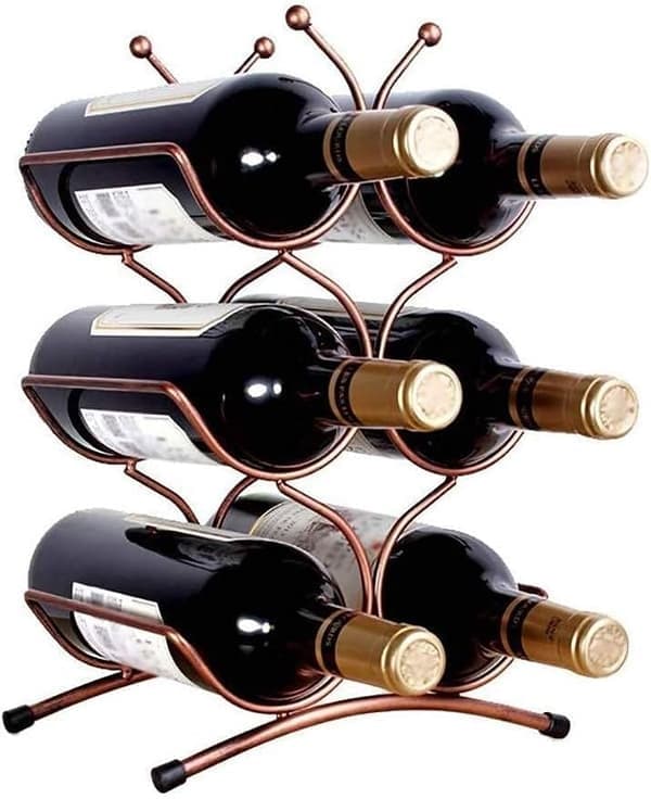 Nordisk Frittstående Vinstativ 4/6 Flasker Vinstativ Utstillingsstativ, Finér Vin Jern Vinskap Møbeldekorasjon (Størrelse: B-25x16x
