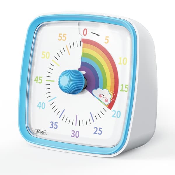 Visuell Timer med Beskyttende Etui, Regnbue-Skive 60 Minutters Nedtellingstimer for Barn og Voksne, Lydløs Tidshåndteringsverktøy (Blå)