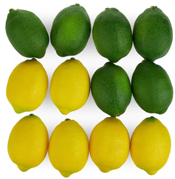 Store kunstige sitroner og limefrukter, realistiske dekorative falske rekvisitter - Sett med 12