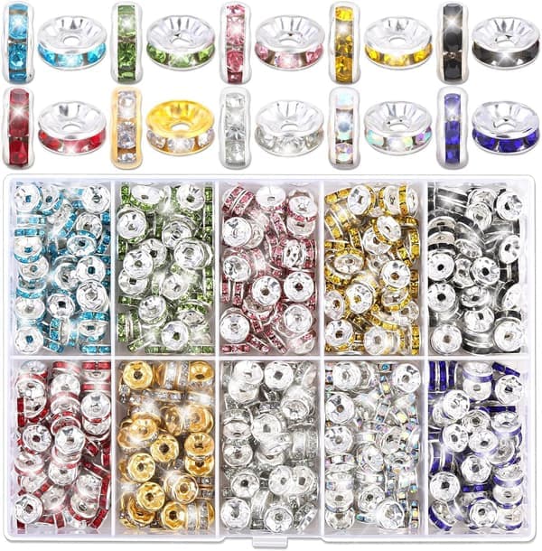 600 stk. Rondelle Spacer Perler for Smykkefremstilling, 8 mm Rhinestone Spacer Perler for Perlepenn, Krystallperle Spacere for Smykkefremstilling
