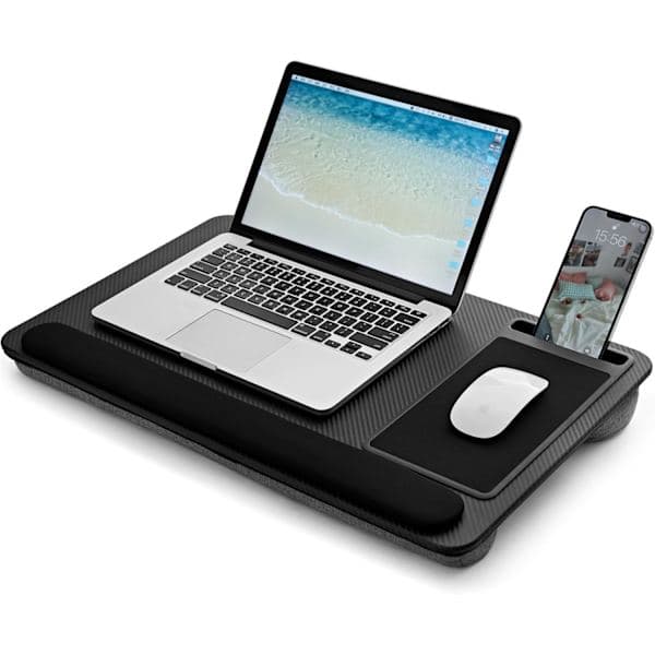 Bærbar fangbord i tre med pute, lett laptopstativ for seng, fangbord med innebygd musematte og telefonholder