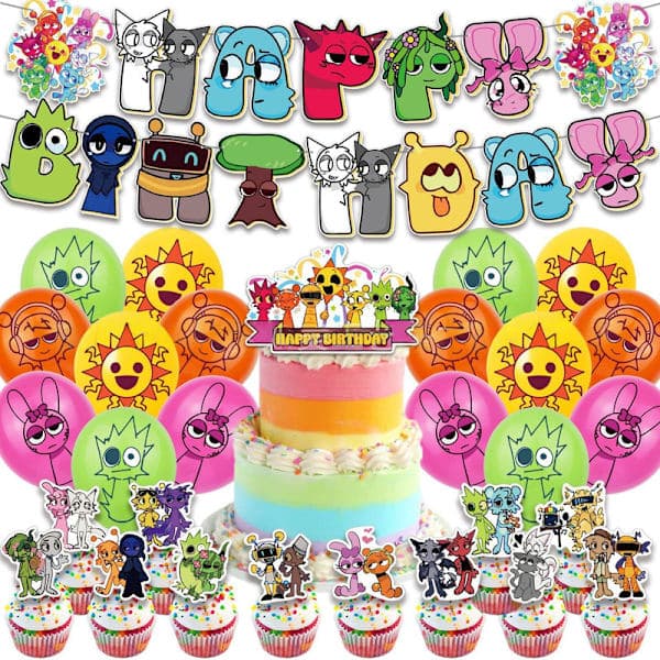 Sprunki Party Supplies Ballonger Kaketopp Banner Bursdagsdekorasjoner
