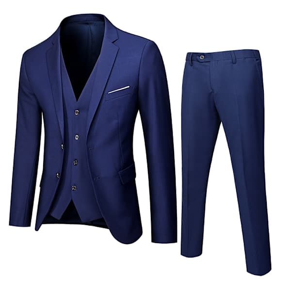 Herre 3-delt Slim Fit Dress, Solid Jakke Vest Bukser Marineblå