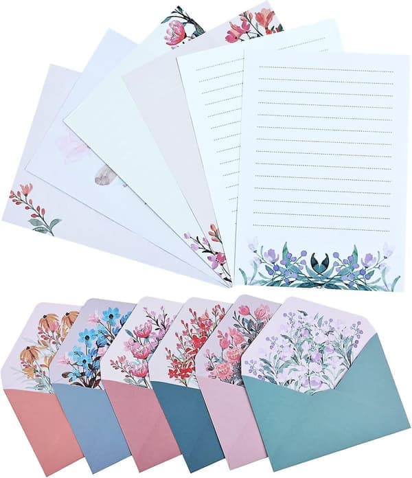 Brevpapir med konvolutter - Unik blomsterdesign Brevpapirsett for invitasjonsgaver (24 sett)