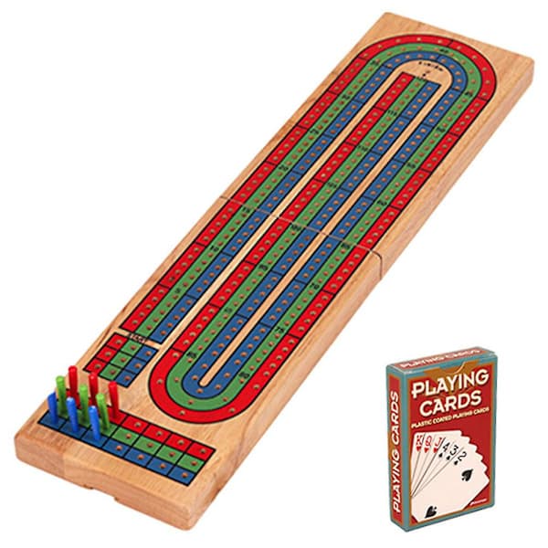 1 sett Cribbage brettspill i massivt tre, brettspill for fester, Cribbage-kort, brett [DB]