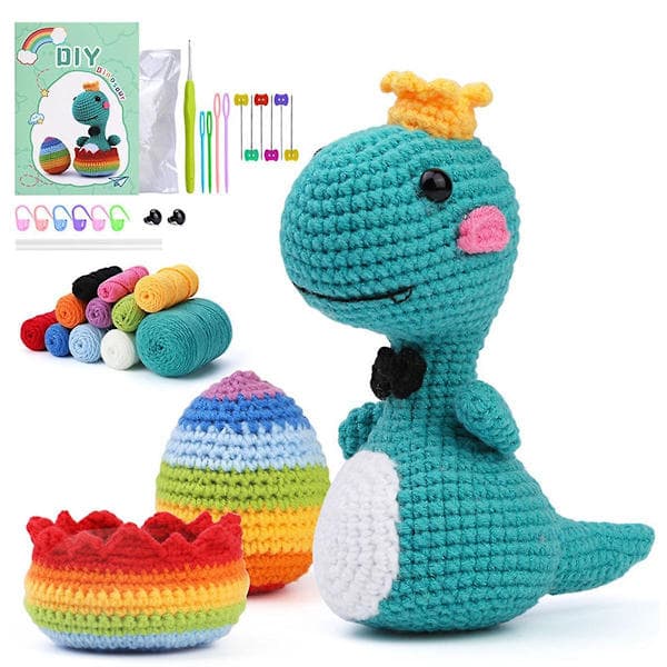 Heklepakke for nybegynnere, heklepakke for nybegynnere med dinosaur med verktøy for morsdagsgaver til mamma Diy håndverksartikler