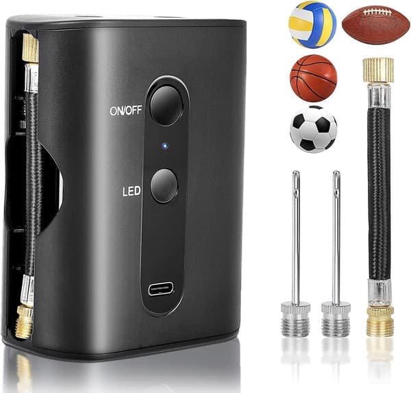 Elektrisk ballpumpe (20psi), bærbar basketballpumpe med 2 nåler, oppladbar luftpumpe ballinflator for basketballfotballvolleyballfotball Spo