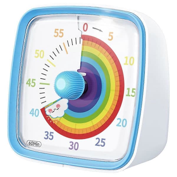 60-minutters visuell tidtaker med nattlys, nedtellingstidtaker, Pomodoro-tidtaker med regnbuemønster for barn