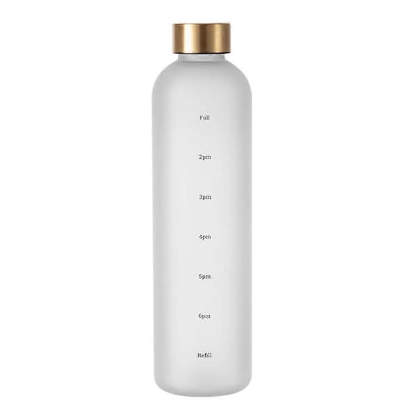 1L Vannflaske med Tidsmarkør 32 OZ Motiverende Gjenbrukbar Trenings Sports Lekkasjesikker Frostet Plastflaske Hvit