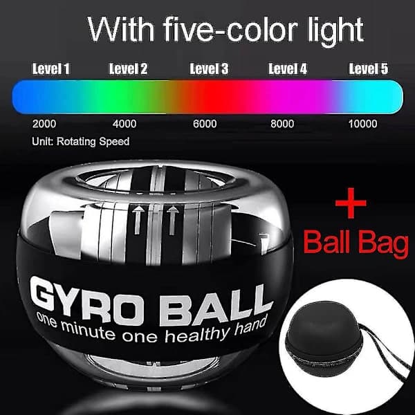 Autostart Powerball Håndledd Power Gyro Ball Hånd Forarm Styrking Led Gyroskop Ball Arm Muskel Fitness Treningsutstyr D-størrelse,