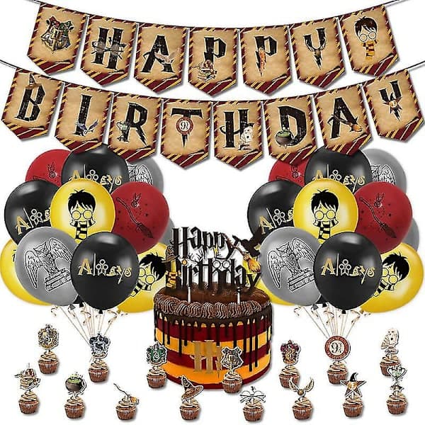 Bursdagsfestdekorasjoner Harry Potter-ballonger Happy Birthday-banner Kakedekorasjoner Barn Trollmann Bursdagsfestdekorasjoner