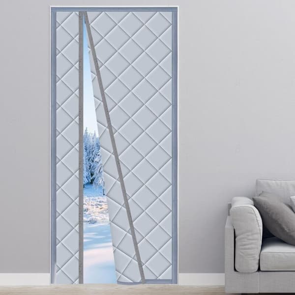 Magnetisk Termisk Isolert Dørgardin 110x220cm, Anti Kulde, Formørkende, Lydisolering for Balkong Stue Kjeller Venstre og Høyre Špning Grå