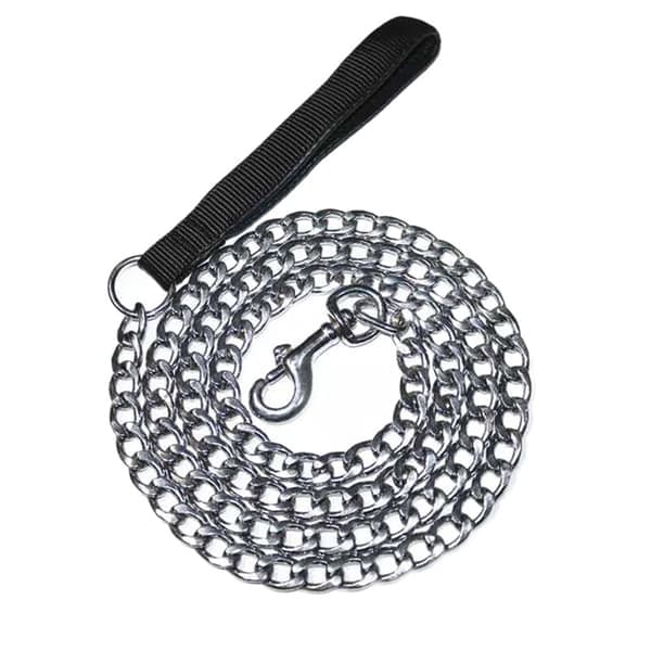 Stål hundekjede bånd Heavy Duty hundebånd PU lærhåndtak hundebånd 120CM