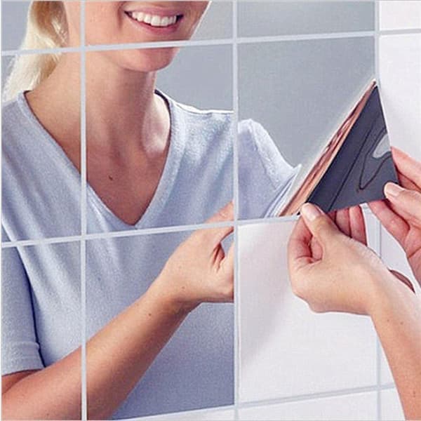 16 stk speil klistremerke speil lim dekorative speil firkanter sølv flyttbar dekorativ mosaikk 14,8 cm x 14,8 cm 3D klistremerke mosaikk hjem rom