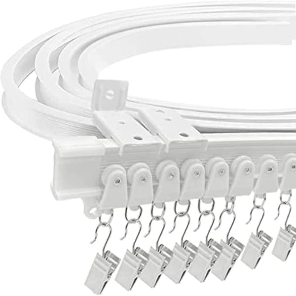 Gardinstang, fleksibel takgardinskinne for karnappvindu, ca. 5m sammenleggbar buet kraftig plastveggbrakett for skillevegg
